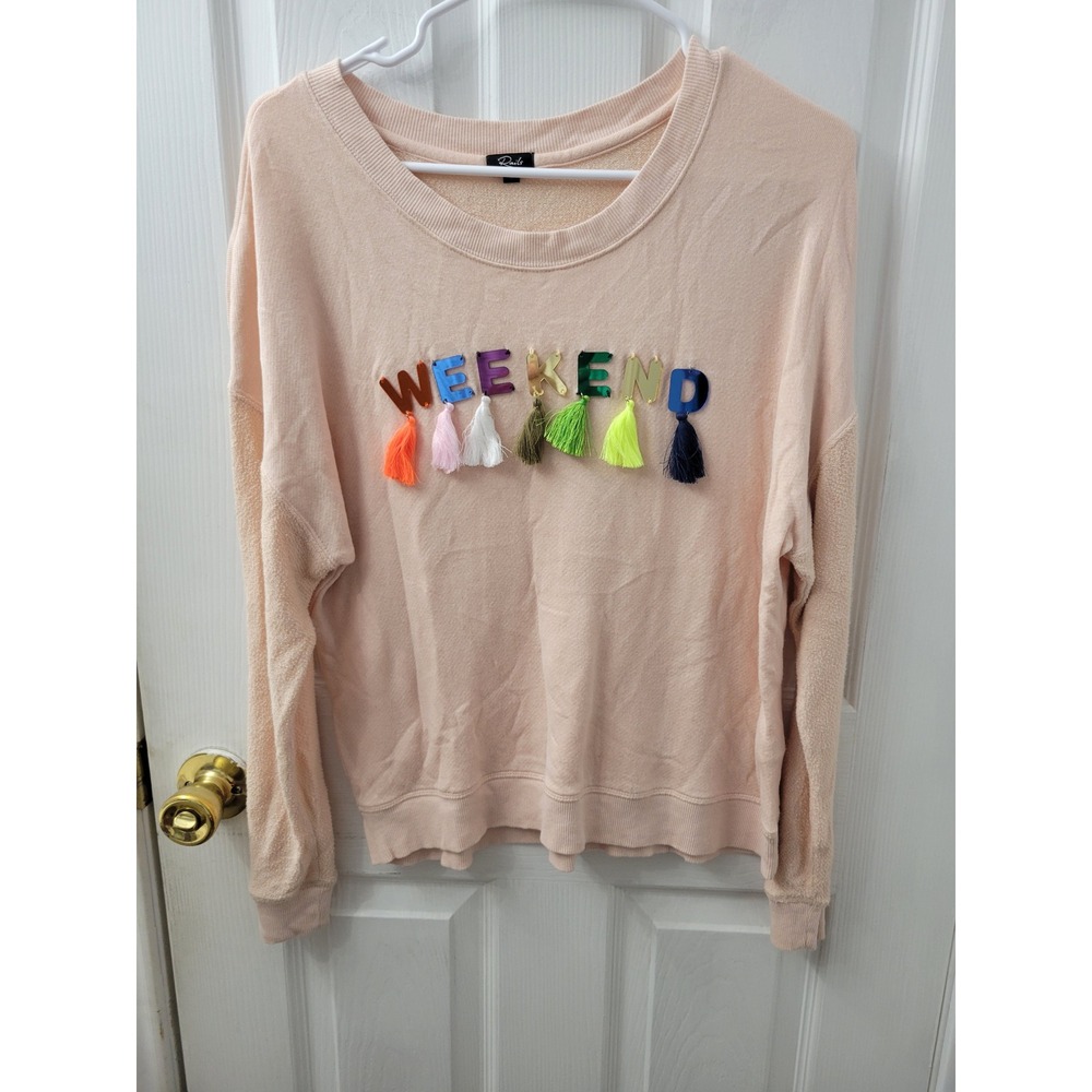 Rails Kelli Weekend Sweatshirt Peach Tassel Graphic Pullover 4000-802-037 Small